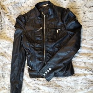 Black Vegan Leather Bomber Jacket